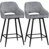 Image de HOMCOM Lot de 2 Tabourets de Bar en Velours Chaises Bar Hautes Pieds en Métal Noir avec Repose-Pieds, accoudoirs Hauteur 67 cm - Gris