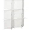 Image de HOMCOM Paravent intérieur 4 Panneaux 181L x 180H cm 2 étagères Pliables séparateur de pièce Bois de pin Bambou Fibres de Papier tressée Blanc Paille