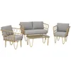 Image de Outsunny Ensemble Salon de Jardin 4 pièces canapé 2 Places + 2 fauteuils + 1 Table Basse Plateau Verre trempé 7 Coussins - Acier et résine tressée - Gris Clair
