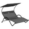 Image de Outsunny Bain de Soleil 2 Places transat avec Toit réglable Appui-têtes et roulettes en Acier et Polyester dim. 200L x 137l x 138H cm Gris foncé