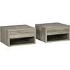 Image de HOMCOM Lot de 2 Tables de Chevet murales, Tables de Nuit suspendues avec tiroir Coulissant, Compartiment Ouvert, Plateau, Style Moderne, 37 x 32 x 21 cm, Gris