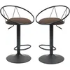 Image de HOMCOM Lot de 2 tabourets de Bar Design néo-rétro réglable pivotant avec Repose-Pied métal Noir Lin Marron
