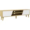 Image de HOMCOM Meuble TV Banc TV pour télévision jusqu'à 65 Pouces Design scandinave 2 Portes 2 niches avec Passe-câbles - Aspect Bois et Blanc 150 x 30 x 42 cm