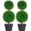 Image de HOMCOM Lot de 2 Arbres buis Artificiel Double Boules avec Tronc et Pot Inclus - Hauteur 60 cm Vert