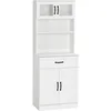 Image de HOMCOM Buffet Haut Armoire de Cuisine 2 Portes Vitrées 60x38x161 cm Blanc