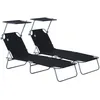 Image de Outsunny Lot de 2 Transats Pliable Dim. 187L x 58l x 36H cm Noir