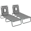 Image de Outsunny Lot de 2 Bains de Soleil Pliable transat inclinable 4 Positions Chaise Longue de Lecture 3 Coussins fournis Gris