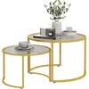 Image de HOMCOM Lot de 2 Tables Basses gigognes Rondes 70/54 cm Plateau Verre trempé et Pied en Acier au Carbone Design Moderne doré