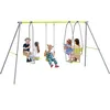 Image de Outsunny Balançoire portique pour Enfant 3 en 1 avec 1 Face à Face et 3 agrès, balançoire de Jardin, Structure en métal, Charge Max. 225 kg, Aire de Jeux extérieure, Vert