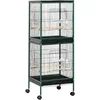Image de PawHut Grande Cage à Oiseaux sur Pied Double 51,5 x 50 x 140 cm Vert Noir