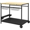 Image de Outsunny Desserte de Jardin Chariot pour plancha Barbecue en Bois et métal avec poignée 2 Plateaux 2 paniers et Porte-Bouteilles dim. 97,5L x 65l x 81H cm Naturel et Noir