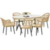 Image de Outsunny Salon de Jardin extérieur en résine tressée 6 Places Ensemble de Salle à Manger - 1 Table rectangulaire et 6 chaises avec Coussins - Plateau en Verre trempé, Cadre en Acier, Bois Naturel