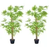 Image de Outsunny Lot de 2 bambous artificiels Hauteur 1,5 m 644 Feuilles denses réalistes Pot Inclus Noir avec Lichen Vert