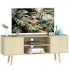 Image de HOMCOM Meuble TV 120 cm, Meuble télé pour téléviseur jusqu'à 55 Pouces avec 2 placards et 2 étagères Ouvertes, Banc TV Moderne pour Salon, Chambre à Coucher, Effet Bois Naturel