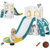 Image de AIYAPLAY Toboggan pour Enfant 5 en 1 avec Panier de Basket Télescope Jaune
