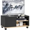 Image de HOMCOM Meuble TV sur roulettes avec 2 Freins - 2 niches + Placard Porte 2 Passe-Fil - en Bois Noir chêne Clair
