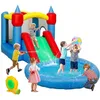 Image de AIYAPLAY Château Gonflable avec soufflerie 4 en 1 Structure Gonflable, toboggans, Trampoline, Panier de Basket, Piscine à balles, pour extérieur et intérieur, jusqu'à 3 Enfants 3-8 Ans