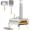 Image de Outsunny Four à pizza extérieur portable à bois ou à pellet avec pierre à pizza, pieds pliables, cheminée, en acier inoxydable, argenté