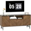 Image de HOMCOM Meuble TV jusqu'à 65 Pouces Meuble télé Bois avec Compartiment Ouvert, Portes, étagères réglables et Passe-câbles, Banc TV Moderne Effet marbre pour Salon Chambre à Coucher, 140x39x66cm, Noyer