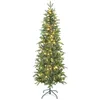 Image de HOMCOM Sapin de Noël Artificiel 180 cm, Arbre de Noël Slim avec 200 lumières Blanches Chaudes, 8 Modes d'éclairage, 605 Pointes de Branche articulée, Support en métal, Plastique Ignifuge, Vert