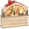 Image de HOMCOM Calendrier de l'Avent lumineux en bois, calendrier de l'Avent à remplir avec 24 tiroirs, décoration de Noël réutilisable avec scène de village, fonctionne à piles, bois naturel