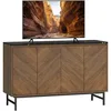 Image de HOMCOM Meuble TV 120 cm, Meuble télé pour téléviseur jusqu'à 55 Pouces avec 4 Portes, Plateau Effet marbre, étagères réglables et Pieds en Acier, Banc TV pour Salon, Chambre à Coucher, Noyer