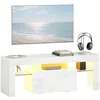 Image de HOMCOM Meuble TV 120 cm avec éclairage LED RGB, Haute Brillance, Meuble télé pour jusqu'à 43-50 Pouces, étagères en Verre trempé et Placard Rabattable, Banc TV pour Salon, Chambre à Coucher, Blanc