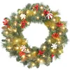 Image de HOMCOM Couronne de Noël Lumineuse 60 cm avec 50 LED Blanc Chaud, minuterie, Couronne de Noël de Porte d'entrée, 146 Pointes, Pommes de pin, Baies, Boules décoratives, pour Porte, Mur, cheminée, Vert