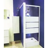 Image de ONDÉE - Porte pivotante MISSI - 90x185cm - Epaisseur 4mm - Installation réversible - Profilé aluminium blanc (-25/+5mm) - Verre trempé sérigraphié 3 bandes blanches