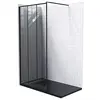 Image de ONDÉE - Paroi VERIA - Motif sérigraphié style verrière noir mat (3 bandes). 90x200cm - Profilé ajustable noir mat - Verre trempé - Barre de fixation murale fournie (ajustable de 68-5 à 101cm)