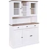 Image de AltoBuy SOCOA - Buffet Vaisselier 5 Portes 3 Tiroirs Bois Massif Vernis Sepia et Blanc