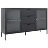 Image de AltoBuy Hugo - Buffet 2 Portes Vitrées 3 Tiroirs en Métal Laqué Noir