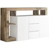 Image de AltoBuy Arturo - Buffet 2 Portes 3 Tiroirs Blanc Laqué Encadrement Niches Aspect Bois Antik