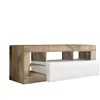 Image de AltoBuy Arturo - Meuble TV 1 Abattant Blanc Laqué Encadrement Niches Aspect Bois Antik