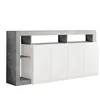 Image de AltoBuy Arturo - Buffet 4 Portes Blanc Laqué Encadrement Niches Aspect Cimento