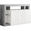Image de AltoBuy Arturo - Buffet 3 Portes Blanc Laqué Encadrement Niches Finition Aspect Cimento