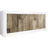 Image de AltoBuy OTELLO - Buffet 4 Portes Finition Blanc Laqué et Aspect Bois Antik