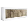 Image de AltoBuy OTELLO - Meuble TV 2 Portes 2 Tiroirs Finition Blanc Laqué et Aspect Bois Antik