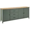 Image de AltoBuy Tina - Buffet Bas 3 Portes 3 Tiroirs Bois Ciré et Vert