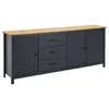 Image de AltoBuy Tina - Buffet Bas 3 Portes 3 Tiroirs Bois Ciré et Bleu Pétrole
