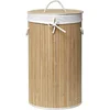 Image de Panier à linge pliable avec couvercle en Bambou et Tissu Lin H 60 cm - TENDANCE