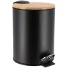 Image de Tendance - Poubelle Métal Frein de Chute 3l - Noir/Bambou - Salle de Bain - Poubelles et Brosses WC