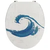 Image de TENDANCE - Abattant WC MDF 18 Pouces Couvercle Design Imprime Vague Assise Imprime Bleu Attaches Acier Inoxydable - manureva
