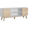 Image de Deconation Meuble TV - Vero - L 150 Cm - Blanc Et Façades Couleur Hêtre