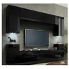Image de Meublorama Meuble TV Suspendu 240cm Collection CEPTO, 4 Portes, Coloris Noir Brillant.