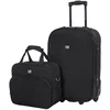 Image de David Jones - Set Valise Cabine Souple Légère + Mallette Vanity - Toile Motif Multicolore - Bagage à Main Avion 55x35x20 - Lot Trolley + Reporter - 2 Roues Fermeture Eclair - Sac Voyage - Noir