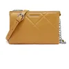Image de David Jones - Petite Pochette Bandoulière Femme - Sacoche Chaînes Simili Cuir Matelassé - Sac à Main Soirée Besace Porté Epaule Téléphone - Mode Tendance Elégant - Clutch Ville - Jaune
