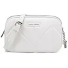 Image de David Jones - Petit Sac Bandoulière Femme Multipoche Zip - Besace Sacoche Téléphone Simili Cuir PU Porté Epaule 2 Compartiments - Sac à Main Pochette Poches Multiples Voyage Shopping - Blanc