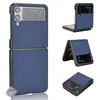 Image de htdmobiles Housse Etui Coque Rigide Simili Cuir Avant et arrière pour Samsung Galaxy Z Flip 4 5G - Bleu Fonce