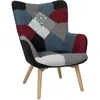 Image de HOME DECO FACTORY Fauteuil Scandinave en Tissu Patchwork Pieds Hévéa Noir